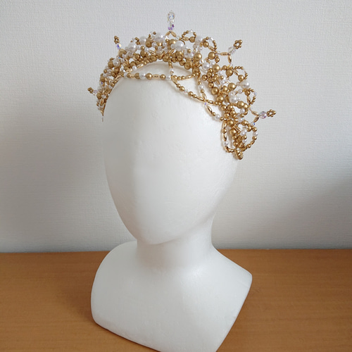 【SALE】バレエ ティアラ ライトゴールド　コーム付 ☆バレエティアラ ゴールド2連 金平糖☆ ヘッドドレス（アクセサリー