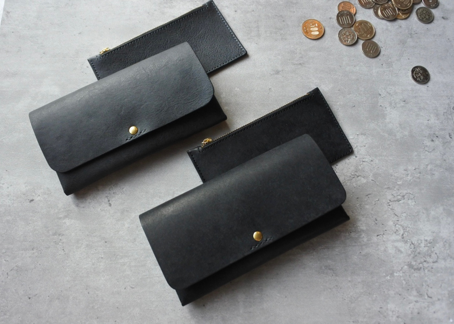 薄くて軽い長財布18cm ★ イタリアンレザー　★ たっぷり収納