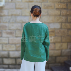 秋の福袋 リネン100% 長袖カットソー 緑 ロンt 刺繍 ブラウス 柄シャツブラウスレディース リネンシャツ 10枚目の画像