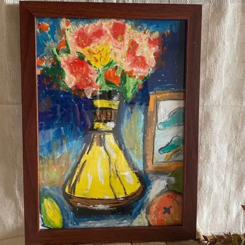 絵画 。原画☆【テーブルの上の花瓶の中のきれいな花、いろいろ