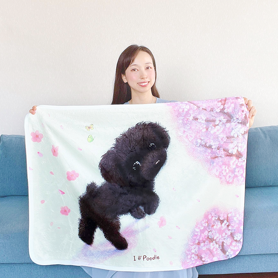 【トイプードル黒】お名前入りブランケット（ひざ掛け）ラッピング対応プレゼントにも♪