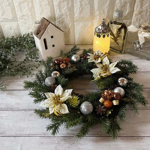 2022クリスマス早割ホワイトポインセチアのクリスマスリース