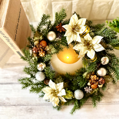 2022クリスマス早割ホワイトポインセチアのクリスマスリース