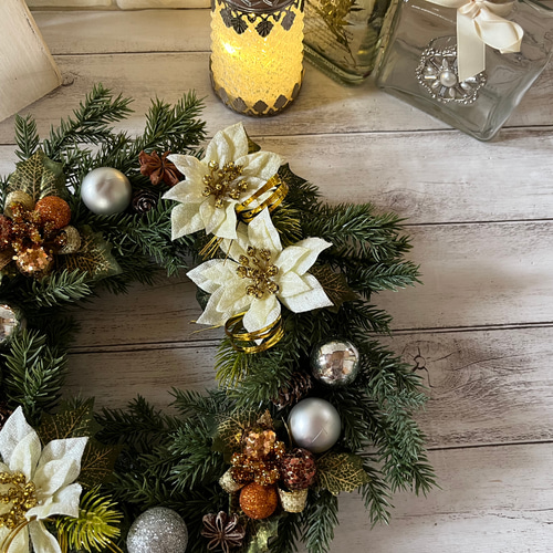 2022クリスマス早割ホワイトポインセチアのクリスマスリース