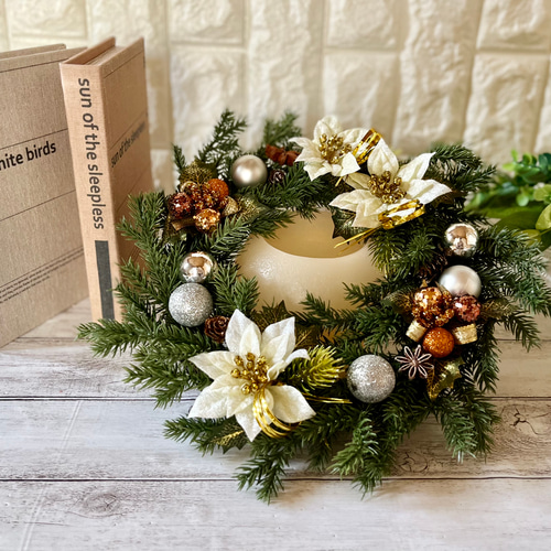 2022クリスマス早割ホワイトポインセチアのクリスマスリース