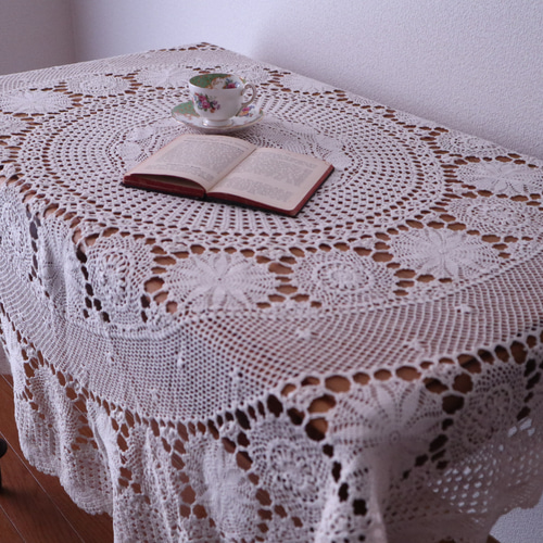 フランス アンティーク ヴィンテージ テーブルクロス 手編み ホワイト