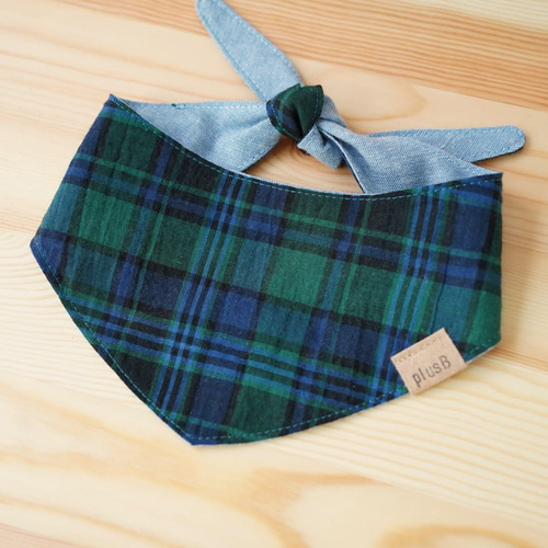 ブラックウォッチタータンチェック柄バンダナ/チェック柄・グリーン