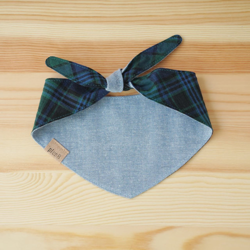 No.3093☘️ 犬猫用 バンダナ Mサイズ チェック ブラックウォッチ ブラックウォッチタータンチェック柄バンダナ/チェック柄・グリーン