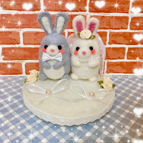 可愛いうさぎさんのリングピロー❤️ 羊毛フェルト くみ 通販 14631843