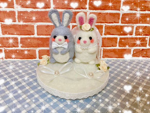 可愛いうさぎさんのリングピロー❤️ 羊毛フェルト くみ 通販 14631843