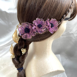 お花のヘッドドレス　ピンク紫　～ディップアート～ 5枚目の画像