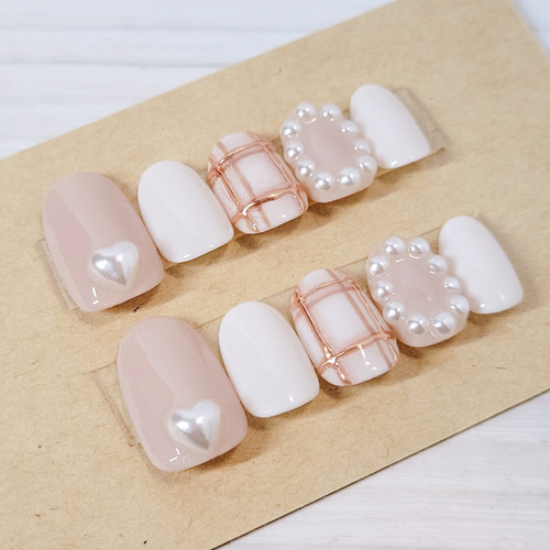 28))ネイルチップ フレンチガーリー フラワー ピンク お花ネイル ベージュ 28))ネイルチップ フレンチガーリー フラワー ピンク お花ネイル