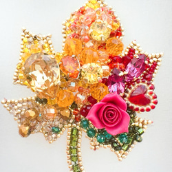 揺れる金木犀x秋白薔薇のレースバレッタ/オートクチュール刺繍 ヘッド