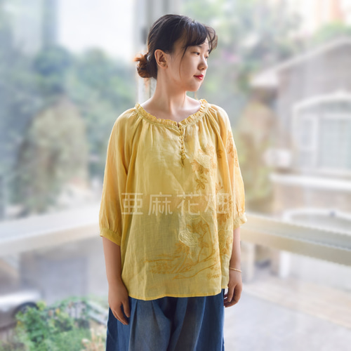 金木犀 リネン100% 大人上品 ブラウス レディース おしゃれ きれいめ