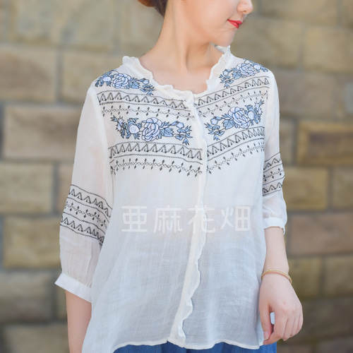 秋の福袋 白 ブラウス フリル ブラウス 花柄 ブラウス 白い ブラウス  