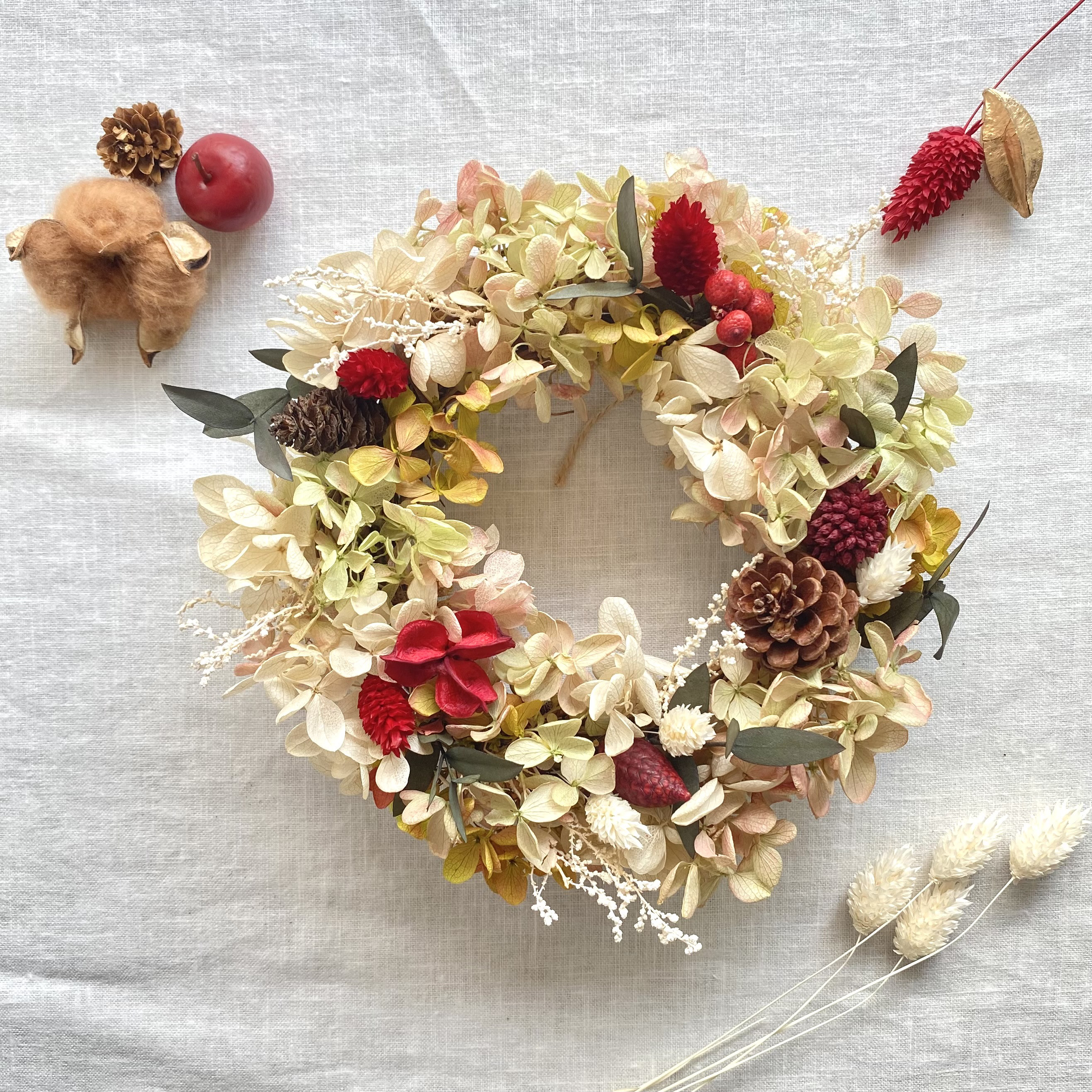 プリザーブドフラワー＆ドライフラワー♡秋空とジニアのリース