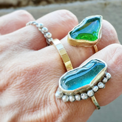 [14-15] beach glass ring (黃銅×銀)/sea glass laulea ring 第3張的照片