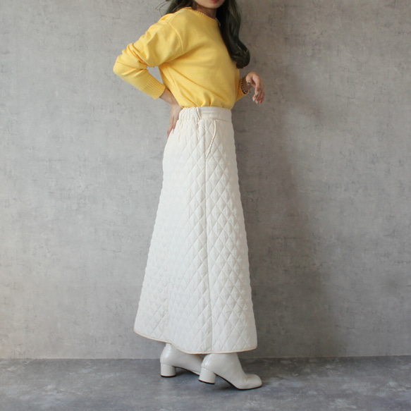 ｴﾄﾗﾝｾﾞꕤ印象的なキルティング素材で美しいAラインのロングスカート 防寒 et5538 9枚目の画像