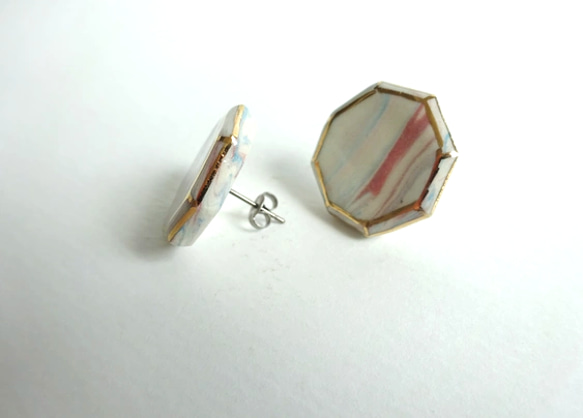 jewel cut ・練り込み模様のpierce/earring・八角 3枚目の画像