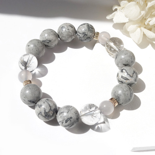 Grace Bracelet [グレージャスパー×エレスチャルクォーツ×カルセドニー 