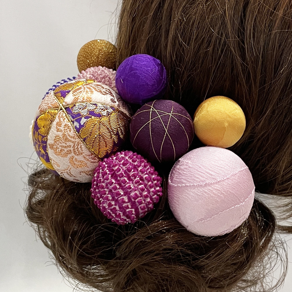 ❤ 創作和玉 金襴木目込み鞠 髪飾り　08 紫♪ ヘッドドレス 成人式　ウエディング　七五三　人気　和玉