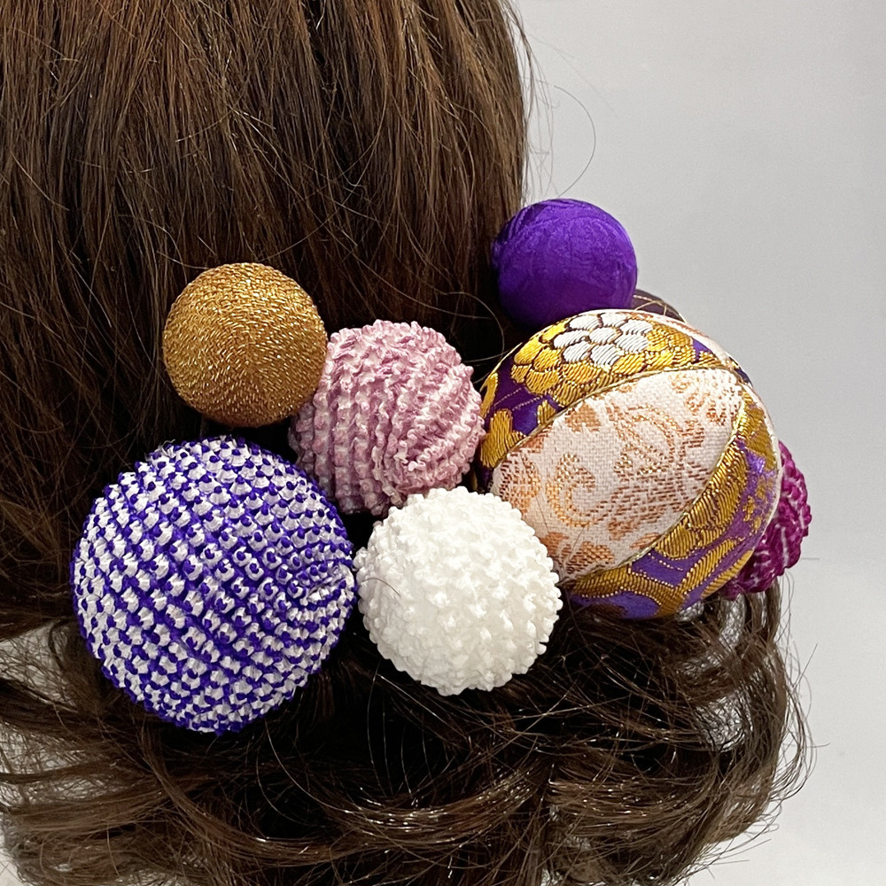 ❤ 創作和玉 金襴木目込み鞠 髪飾り　08 紫♪ ヘッドドレス 成人式　ウエディング　七五三　人気　和玉
