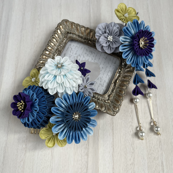 成人式 卒業式にも 絹の藍色のつまみ細工髪飾り かんざし kaya 通販  