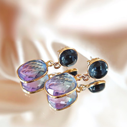 14KGF/堇青石藍紫色雙顆石英耳環 第1張的照片
