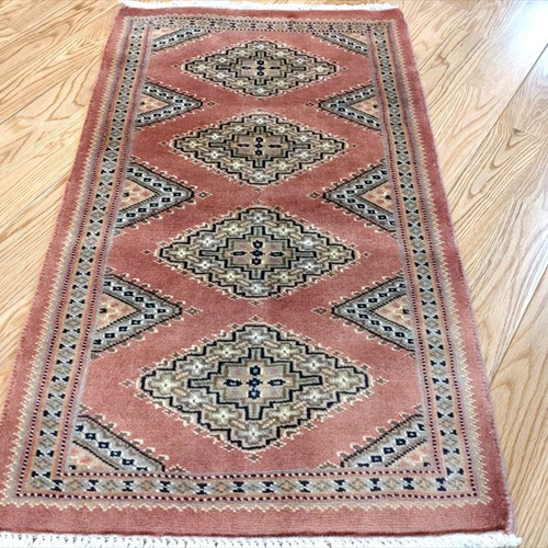パキスタン絨毯 玄関マット ピンク 74x44cm 手織り絨毯 カーペット
