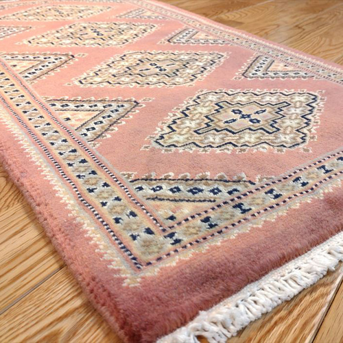 パキスタン　手織り絨毯　玄関マット　ラグ　カーペット　マット パキスタン絨毯 玄関マット ピンク 74x44cm 手織り絨毯 カーペット