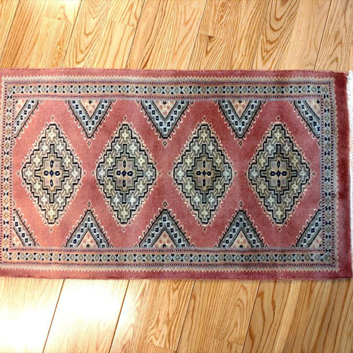 パキスタン絨毯 玄関マット ピンク 74x44cm 手織り絨毯 カーペット