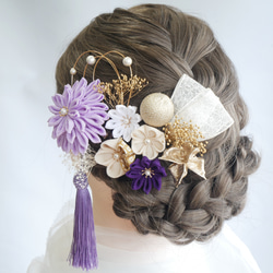 T11 つまみ細工　ドライフラワー　髪飾り　紫　パープル　卒業式　袴　成人式　振袖　結婚式　和装 3枚目の画像