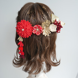 A441 つまみ細工 ドライフラワー 髪飾り 赤 卒業式 袴 成人式 振袖