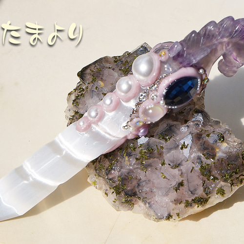 MH様【3088】 ユニコーン彫り ハート型プレート　セレナイト セレナイト・ハート形♡20g✧麻ポーチ付き✧透石膏 | ✧ Starry