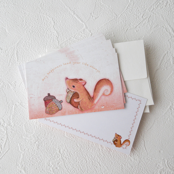メッセージカード封筒セット（どんぐりと栗鼠） 2枚目の画像