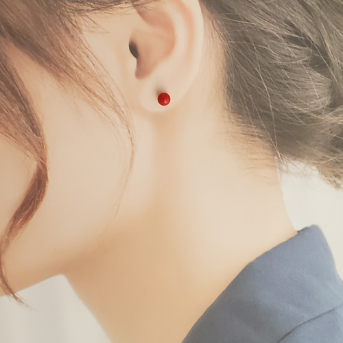 赤珊瑚5mmスタッドピアス(サージカルステンレス)アレルギー 赤珊瑚5mmスタッドピアス(サージカルステンレス)アレルギー