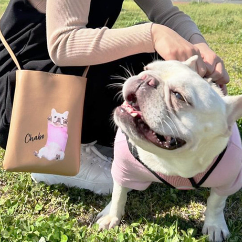 【オーダー品】　巾着バッグ　スマホポーチ　ジョリーフルール　犬パネル うちの子PUレザースマホショルダー】愛猫 愛犬 の お写真で 作る 完全