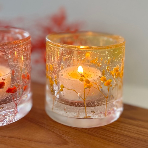 金木犀の香りアロマキャンドル付】秋色かすみ草のキャンドルホルダー