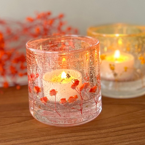 金木犀の香りアロマキャンドル付】秋色かすみ草のキャンドルホルダー