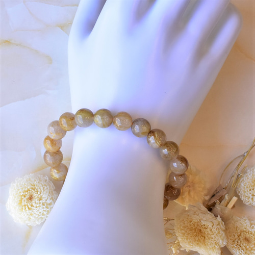SMT11】10mm玉 太陽放射ルチル 天然石ブレスレット ルチルクォーツ