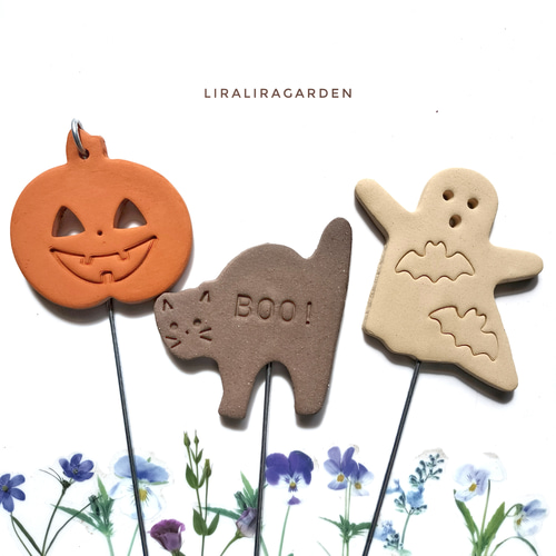 【受注製作】ガーデンピック　ハロウィン　ウッドピック　ゆらりミニおばけ　550円 受注製作】ガーデンピック ハロウィン ウッドピック ゆらりミニ