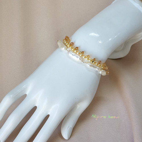 インペリアルトパーズと湖水真珠のブレスレット【14kgf】 ブレスレット  