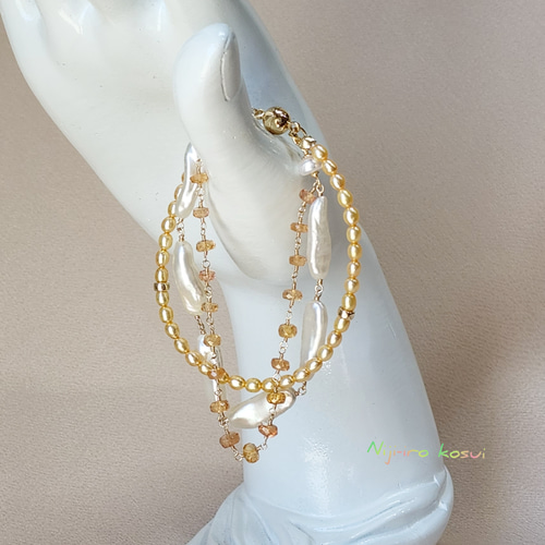 インペリアルトパーズと湖水真珠のブレスレット【14kgf】 ブレスレット  