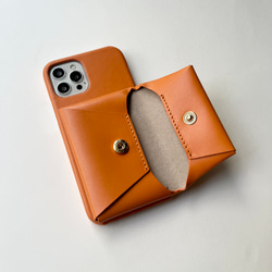 iphone14 14pro 本革　スマホケース　レザー　イニシャルが入れられる　IPHONEケース　オレンジ 2枚目の画像