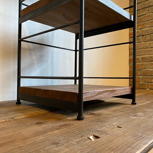 55105　アイアンサイドテーブル古材棚＋アイアン飾り棚　赤 55105様専用 アイアンサイドテーブル古材棚＋アイアン飾り棚 赤