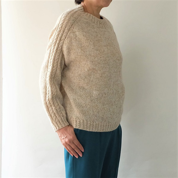 秋冬　手編み　ドロップショルダーセーター「Machinami sweater」ーSand（サンド） 6枚目の画像