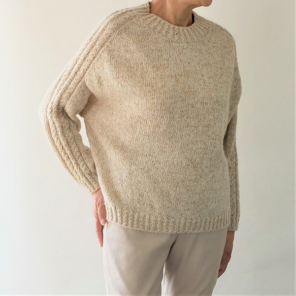 秋冬　手編み　ドロップショルダーセーター「Machinami sweater」ーSand（サンド） 10枚目の画像