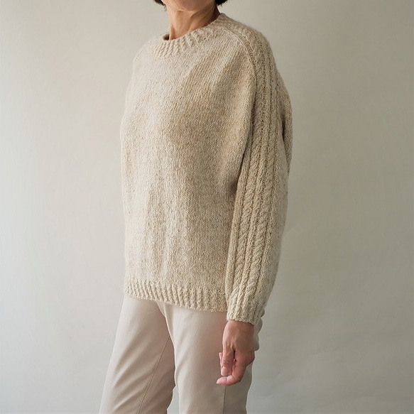 秋冬　手編み　ドロップショルダーセーター「Machinami sweater」ーSand（サンド） 7枚目の画像