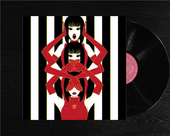 レコードジャケット風アート【レコード盤なし】三ガール
