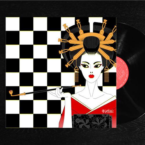 レコードジャケット風アート【レコード盤なし】椿太夫_c185 イラスト